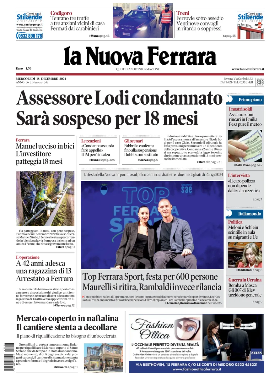 Prima-pagina-nuova ferrara-oggi-edizione-del-2024-12-18